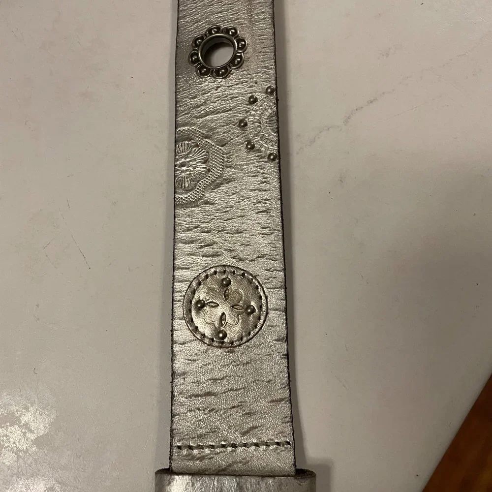 Fossil Silver Studded Genuine Leather Belt 39-inch Long Full Length